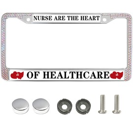 Nurses are The Heart of Healthcare Sparkle License Plate Frame,Nurse Blessing Sparkly Rhinestone License Plate Frame,Nurse Support Diamond Shiny License Plate Frame for Fashion Lovers