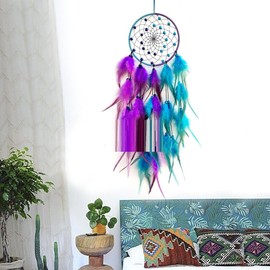 NingPower 2 Colors Feathers Dream Catcher Handmade Woven Wall Hanging Dreamcatcher for Home Decor Bedroom Dormitory Room Wall Decor Art Ornament Craft, Blue Purple