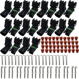 10 Pack 14-16 AWG Gauge 2 Pin Position Terminal Weather Pack WeatherPack Connector Male Female Set Weather Proof 10 Complete Kits