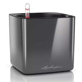 Lechuza Cube - Glossy, High-Quality Plant Cube with Stick Irrigation System, charcoal