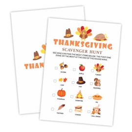 VZVCTFS Thanksgiving Game Set - Scavenger Hunt - 30 Pcs Double-Sided Fill in Style Game Cards for Family, Friends, Classroom Party Activities & Supplies - A04