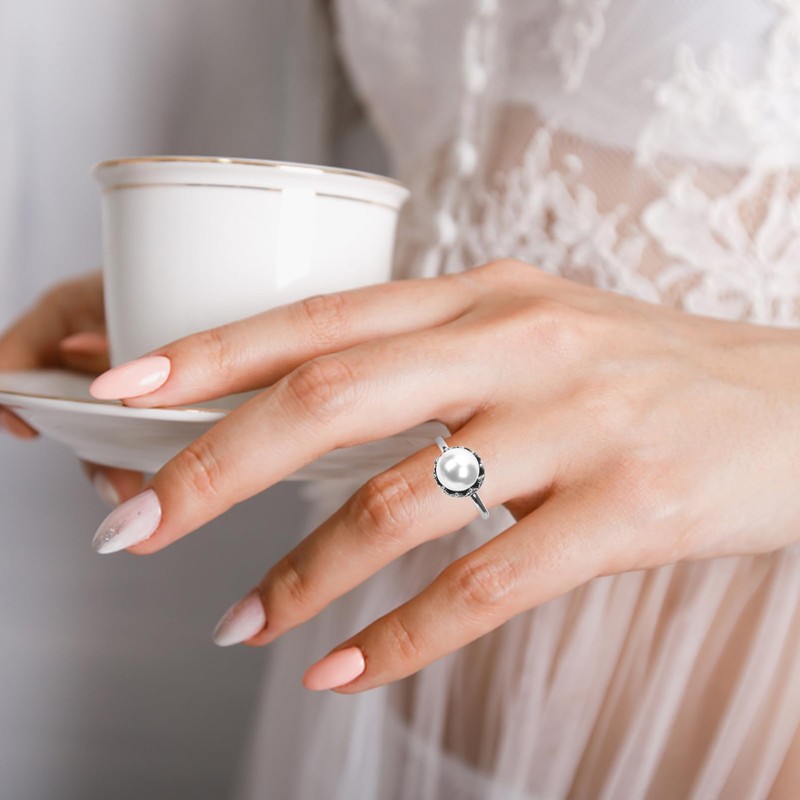 Healeved Pearl Ring for Women Elegant Cocktail Ring with Unique