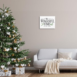Stupell Industries Most Wonderful Time Christmas Holiday Word Design Canvas, 16x20, Multicolor