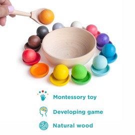 Ulanik Balls on Plates Toddler Montessori Toys for 1+ Year Old Kids Wooden Matching Game for Learning Color Sorting and Counting — 12 Balls, 1.18 in