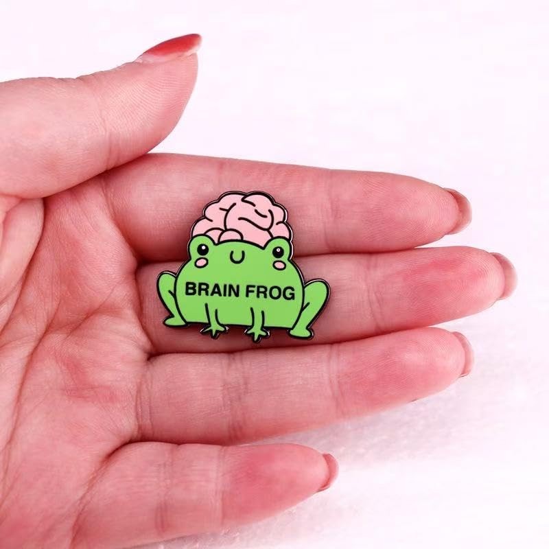 Brain Frog Enamel Pin - Funny Green Frog with Brain