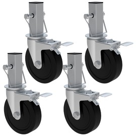 5 Inch Scaffolding Casters, Set of 4 Heavy Duty Baker Scaffold Wheels with Dual Locking Brakes, Rubber Casters Square 1-1/4" Stem Replacement for 6ft Baker Scaffold, 440LBS Capacity per Caster