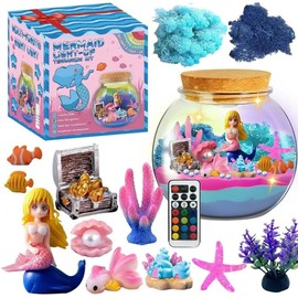 LYSSIID Kit de Contenedor Transparente Iluminado Niños,Kits de Manualidades DIY para niños y niñas,Transparente para Niños con Luz Nocturna Ajustable,Manualidades Unicornio Sirena(Morado - Sirena-01)