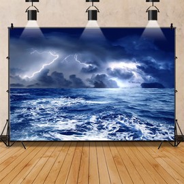Renaiss Stormy Sea Backdrop for Photoshoot Adults Kids Portrait Dazzling Lightning Ocean Night Caribbean Sea Photography Background Birthday Nautical Pirate Themed Party Decor 10x8ft Photo Booth Props