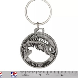 Creative Pewter Designs Fossil Fish Skeleton Leaping Keychain, F115KC, 2 Inches, Fishing, Gift, Metal