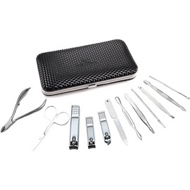 Manicure Set Professional Nail Clippers Kit Pedicure Kit - 12 Pieces Stainless Steel Nail Care Tools Travel Grooming Kit (Black)