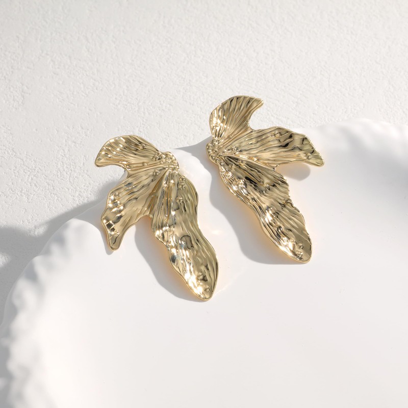 Vintage Leaf Flower Dangle Earrings, Geometric Statement Drop Jewelry