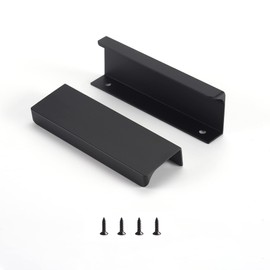 Satanga Edge Black Finger Pull for cabinets Kitchen Concealed Drawer pulls Aluminum Flat Hidden Back Mount Door Handle for Home Pack of 6 Modern 3-3/4" Hole Center Easy Installation