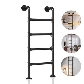4.8FT Wall Mounted Metal Step Ladder for Home Loft, Height Entrance Egress Ladder, Basement Window Well Egress Ladder Fire Escape Ladder for Attic,Dorm,Library,Bunk Bed,Deck,RV,Loads 330lbs
