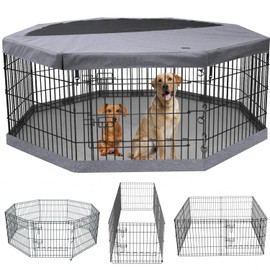 PETIME Foldable Metal Dog Exercise Pen/Pet Puppy Playpen Kennels Yard Fence Indoor/Outdoor 8 Panel 24" W with Top Cover and Bottom Pad (Playpen+Bottom+Top Cover, 8 Panels 36" H)