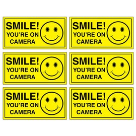 (Set of 6) Smile You're On Camera Sticker - 2" x 4" - 4 Mil Vinyl - Laminated for Ultimate Protection & Durability - Self Adhesive Decal - UV Protected & Weatherproof - Heavy Duty