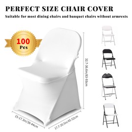 BIGTONE 100 PCS Black Multifunctional, Universal Fitted Stretch Chair Cover, Protective Chair Cover for Dinning,Banquet,Party,Wedding, Washable Removable Slipcovers (100, Black Folding Chair Cover)
