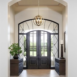 LALUZ Modern Gold Chandeliers for Dining Room 3 Light Orb Chandelier Adjustable Pendant Light Fixture Globe Foyer Chandeliers for Kitchen Dining Room Bedroom