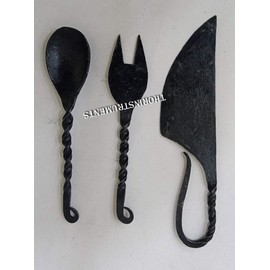 Juego de 3 cuchillos medievales para cubiertos y cubiertos con cuchara con funda de piel