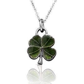 DANFORTH – Mini Green Four Leaf Clover Necklace, Shamrock Necklace with 17 Inch Chain, Handcast Pewter Pendant, Made in USA