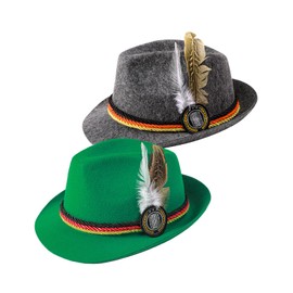 COSAVOROCK Oktoberfest Hat Men German Bavarian Alpine Hats 2 Pieces, Grey&Green, L