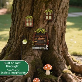 Fairy Door Gnomes Decorations for Yard: Girl's Fairy Tale Tree House Garden Set and Glowing Resin Tree Decor for Outdoor Use - DIY Creative Playland for Kids Ages 3-7 - Christmas/Birthday Gifts