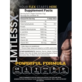 LMTLESS X Creatine Gummies - 5G Sugar-Free Monohydrate with B12 for Energy, Focus, and Strength | Vegan, Gluten-Free | Blueberry 160 Gummies per Bag