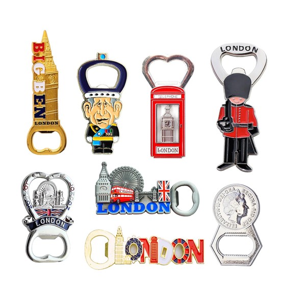 Famous London Skyline Mix Fridge Magnet Bottle Openers - Set of 8