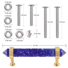 mookaitedecor Brushed Brass with Blue Smelting Quartz Double Crystal Points Drawer Pulls Cabinets Handles Door Knobs for Dresser Cupboard Kitchen Decor