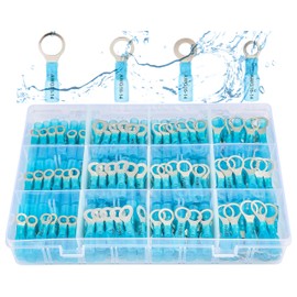 haisstronica 200pcs Blue Marine Grade Heat Shrink Ring Connectors-Tinned red Copper 0.7mm 4 Sizes #10,1/4",5/16",3/8",16-14 Gauge Heat Shrink Wire Connectors-Insulated Crimp Terminals Set