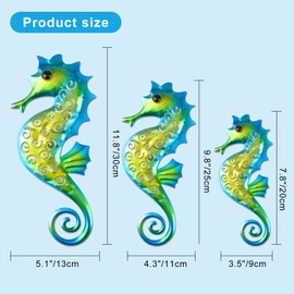 FLHJYF Metal Seahorse for Beach Sea Decor, Seahorse Wall Art Decor,Decoration for Bathroom Bedroom Fence Home Indoor Outdoor 3 Pack