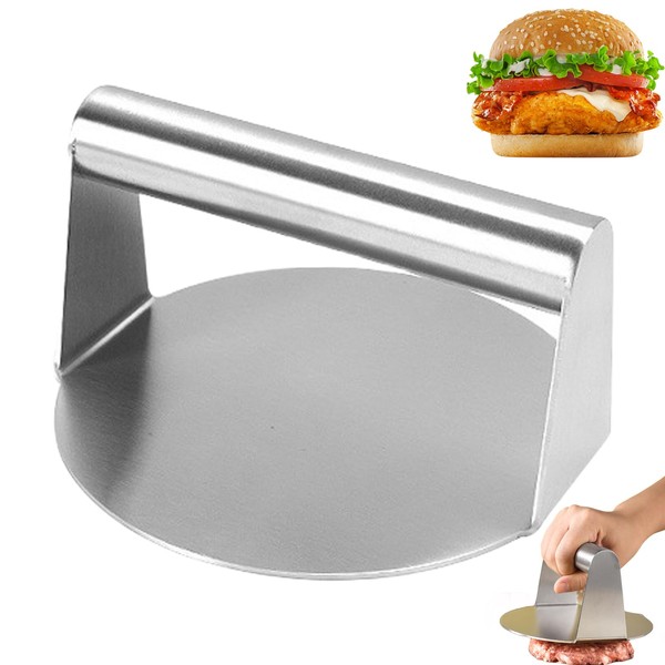 Stainless Steel Burger Press, Stainless Steel Burger Cookie Presses,Round Burger Smasher Heavy-Duty Smash Burger Press, Non Stick Bacon Beef Steak Patty Burger Maker for Grilling Barbecue Griddle