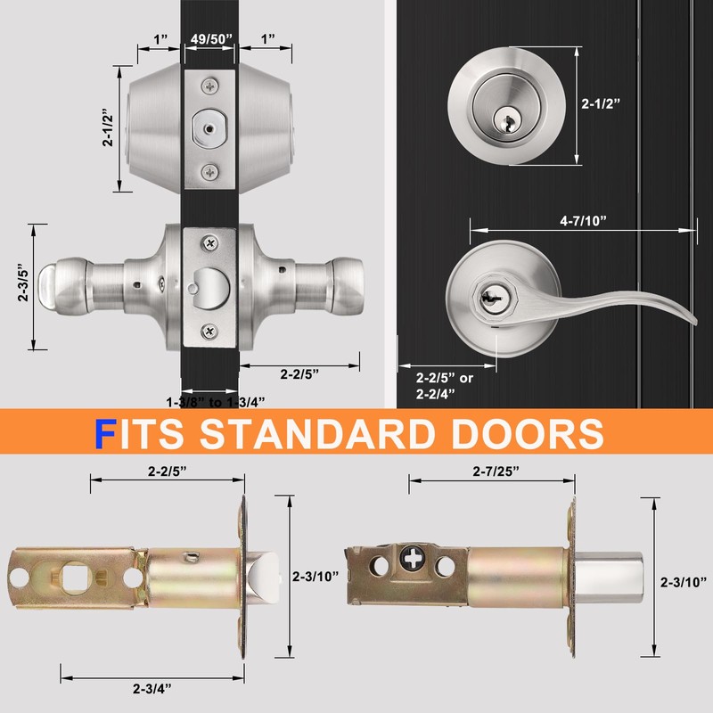 Probrico Front Door Handle Lever 4 Sets-Wave Style Entry Door