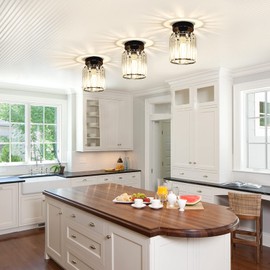 TISLYCO Set of 2 Crystal Chandelier Mini Crystal Ceiling Light Fixtures, Modern Flush Mount Ceiling Light for Dining Room, Hallway, Living Room