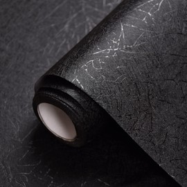 Cohoo Home Black Silk Peel and Stick Wallpaper for Bedroom Solid Black Textured Contact Paper for Cabinets and Drawers Self Adhesive Removable Wallpaper for Bathroom Embossed Waterproof 15.7inW 118inL