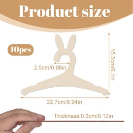 Pack of 10 Baby Clothes Hangers, Children's Clothes Hangers, Doll Hangers, Wooden Baby Hangers, Grooved Design, Decoration, Hanging Clothes