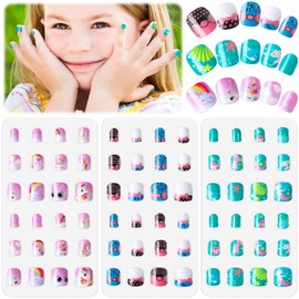 Litherr S 72 Pcs Nail Tips for Kids Small Nails Cute Kids False Nails Press On Nail Tips Girl Hand Decoration Nail Decoration Nail Decoration for Girls Nail Supplies Fake Nail Set Manicure DIY