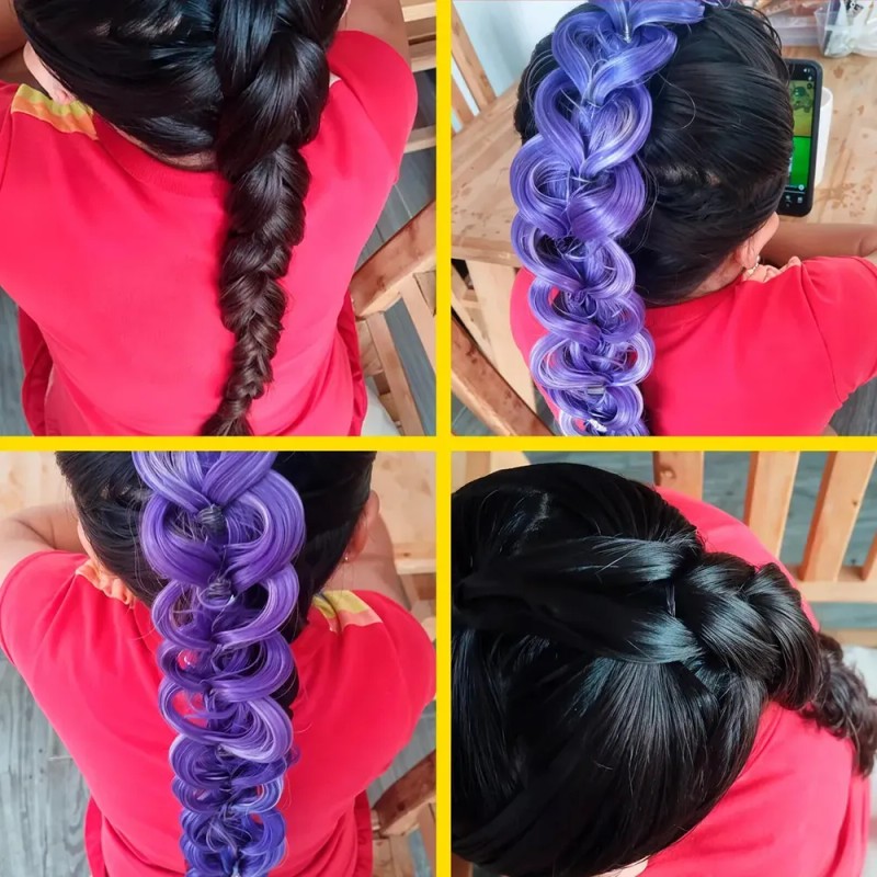 Peluca Trenza Extensión Cabello Lila K-pop Demon Rumi Fiesta Lila