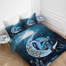 Juego de ropa de cama de tortuga marina, funda de edredón con patrón de animales, juego de edredón suave y transpirable para niñas, niños, adolescentes, adultos, hombres y mujeres con 2 fundas de