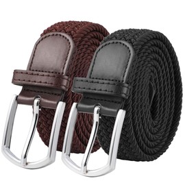 YiliYa Pack of 2 Unisex Stretch Belts, Fabric Belt, Elastic Braided Belt, for Men and Women (Black/Coffee, Length 130 cm), Black + Coffee