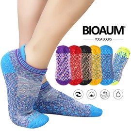 BIOAUM Yoga Socks for Women - 6 Pairs Cotton Cushion Non Slip Grip Slipper Pilates Hospital Socks, E_multicoloured, 6-11