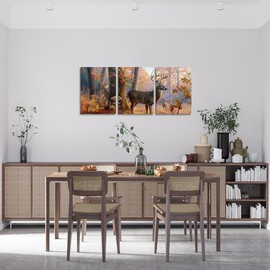 Manfei 3D Deer Wall Art Set Of 3 Pieces, Woodland Wildlife Elk Wall Decor Prints Home Artwork for Living Room Bedroom Decorative, Wild Animal Theme Wall Hanging, Kids Boys Girls Room Decor