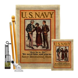 Navy Recruiting Station Burlap Garden House Flags Kit Armed Forces USN Seabee United State American Military Veteran Retire Small Decorative Gift Yard Banner Double-Sided Made In USA 28 X 40