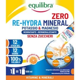 Equilibra Potassio e Magnesio, Re-Hydra Mineral Zero, 12 Stick, Gusto Arancia, Senza Zuccheri, Integratore Magnesio, Potassio, Sodio per Reintegro Sali e Reidratazione, Senza Glutine e Lattosio