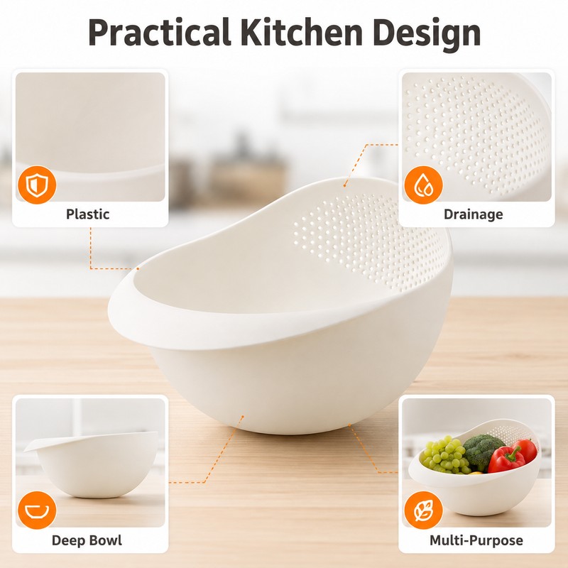 Rice Washing Strainer for Kitchen Use – Plastic Drainage Sieve