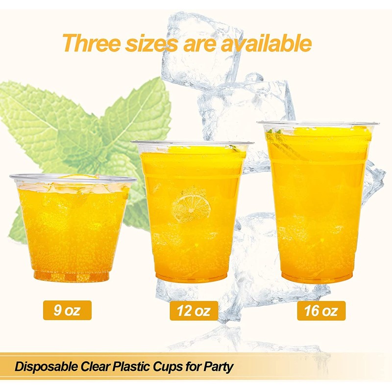 TashiBox Plastic Cups with Flat Lids 100 Sets 16 oz,