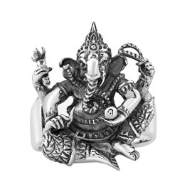 AeraVida Rare Ganesh Figure Hindu Elephant God .925 Sterling Silver Ring, Metal