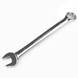 24mm Combination Wrench, Industrial Grade Metric Combination Spanner, CR-V with Mirror Polish, 12-Point Box End, 15-Degree Offset Box End