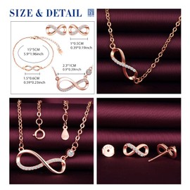 Yumilok Women's Necklace with Infinity Symbol Women's Bracelet Women's Stud Earrings Jewellery Sets for Women Girls Rose Gold, Sterling Silver Sterling Silver Zirconia, Cubic Zirconia