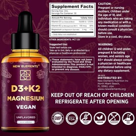 Liquid Vitamin D3 K2 10000IU with Magnesium Glycinate 5mg | Vit D3 K2 Drops for