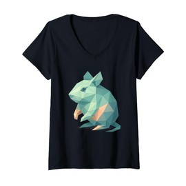 Womens Low Poly Degu Geometric Modern Style V-Neck T-Shirt
